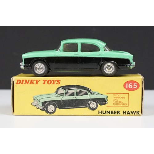 213 - Boxed Dinky 165 Humber Hawk diecast model in green and black, green roof version, chrome hubs, corre... 