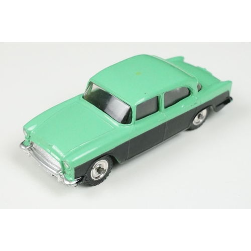 213 - Boxed Dinky 165 Humber Hawk diecast model in green and black, green roof version, chrome hubs, corre... 