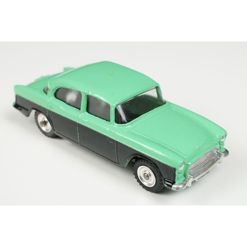 213 - Boxed Dinky 165 Humber Hawk diecast model in green and black, green roof version, chrome hubs, corre... 