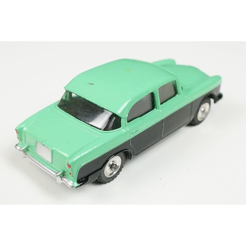 213 - Boxed Dinky 165 Humber Hawk diecast model in green and black, green roof version, chrome hubs, corre... 