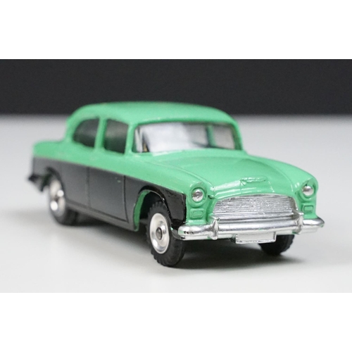 213 - Boxed Dinky 165 Humber Hawk diecast model in green and black, green roof version, chrome hubs, corre... 