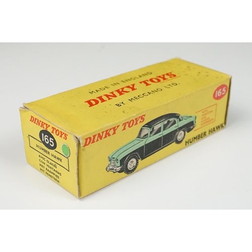 213 - Boxed Dinky 165 Humber Hawk diecast model in green and black, green roof version, chrome hubs, corre... 