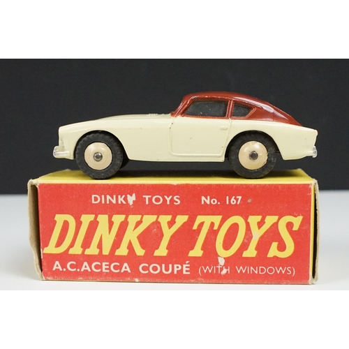 216 - Two boxed Dinky diecast models to include 162 Ford Zephyr Saloon in two tone blue and 167 A C Aceca ... 