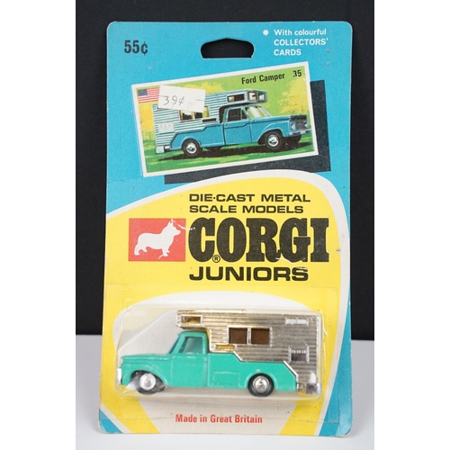 223 - Three carded Corgi Juniors diecast models with US version cards to include 35 Ford Camper in turquoi... 