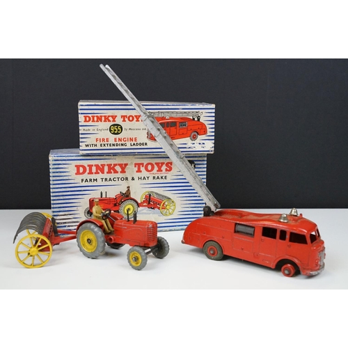 224 - Two boxed Dinky diecast models to include 27AK Farm Tractor & Hay Rake and 955 Fire Engine, both wit... 