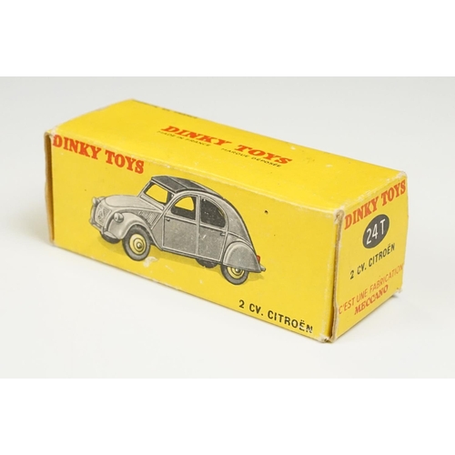 225 - Boxed French Dinky 24T 2 CV Citroen diecast model in grey, cream hubs, diecast vg, box gd