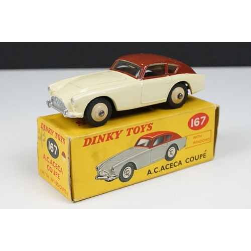 229 - Boxed Dinky 167 A C Aceca Coupe diecast model in cream and brown with cream hubs, box with correct c... 