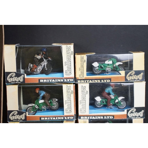 231 - 10 Boxed Britains Greeves Motorcycles diecast models to include 5 x 9691 and 5 x 9692, 6 x with ride... 