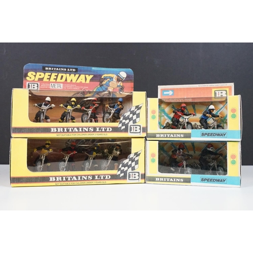 234 - Four boxed Britains Speedway motorbike model sets contained within gd reproduction boxes to include ... 