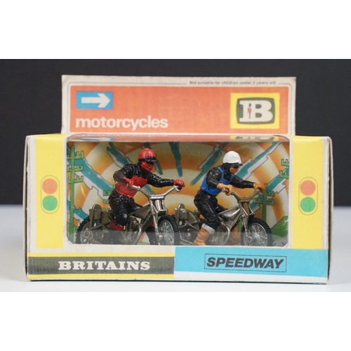 234 - Four boxed Britains Speedway motorbike model sets contained within gd reproduction boxes to include ... 