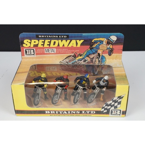 234 - Four boxed Britains Speedway motorbike model sets contained within gd reproduction boxes to include ... 