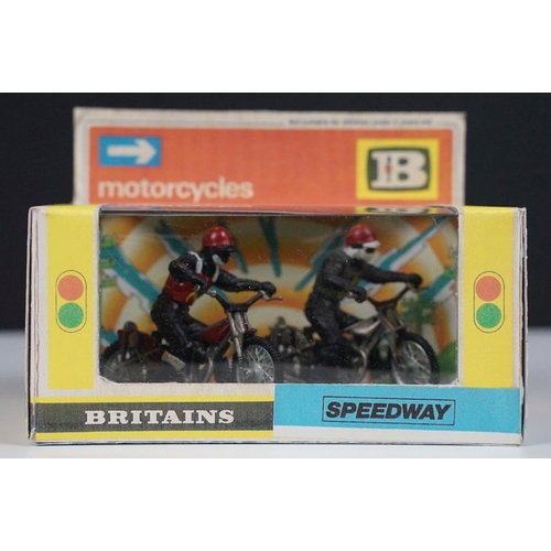 234 - Four boxed Britains Speedway motorbike model sets contained within gd reproduction boxes to include ... 