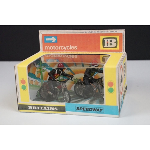 234 - Four boxed Britains Speedway motorbike model sets contained within gd reproduction boxes to include ... 