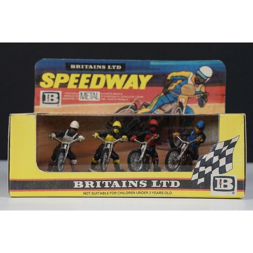 234 - Four boxed Britains Speedway motorbike model sets contained within gd reproduction boxes to include ... 