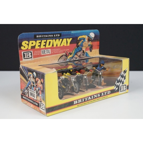 234 - Four boxed Britains Speedway motorbike model sets contained within gd reproduction boxes to include ... 