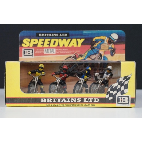 234 - Four boxed Britains Speedway motorbike model sets contained within gd reproduction boxes to include ... 