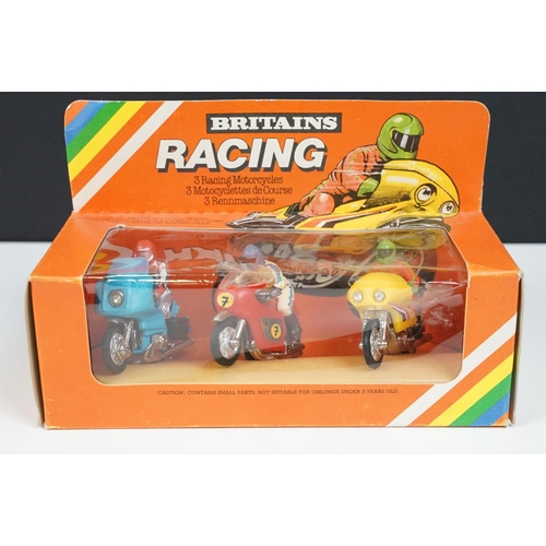 235 - Boxed Britains Racing 9652 3 Racing Motorcycles set, complete, models ex, box vg with some discolour... 