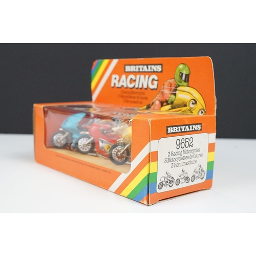 235 - Boxed Britains Racing 9652 3 Racing Motorcycles set, complete, models ex, box vg with some discolour... 