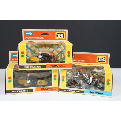 236 - Three boxed Britains Motorcycles model sets to include 2 x 9699 BMW and Speedway 9684, all complete ... 