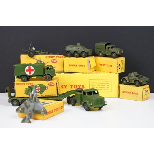 238 - Seven boxed Dinky military diecast models to include 660 Tank Transporter, 692 5.5 Medium Gun (end f... 