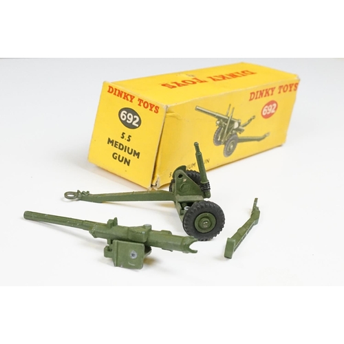 238 - Seven boxed Dinky military diecast models to include 660 Tank Transporter, 692 5.5 Medium Gun (end f... 