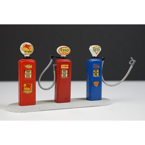 242 - Boxed Britains 102V Petrol Pumps diecast model set, complete with 3 x pumps (ESSO, Fina & Mobilegas)... 