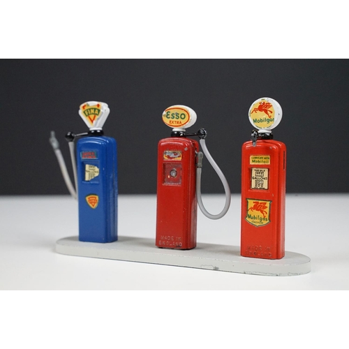 242 - Boxed Britains 102V Petrol Pumps diecast model set, complete with 3 x pumps (ESSO, Fina & Mobilegas)... 