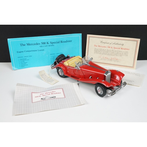 243 - Franklin Mint The Mercedes 500 K Special Roadster diecast model in red, with certificates and tag, s... 