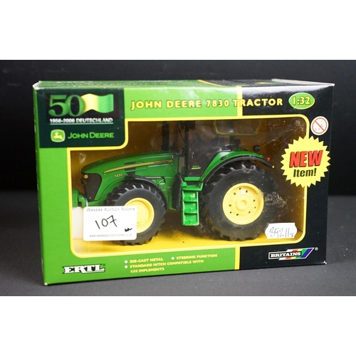 107 - Collection of seven boxed Britains ERTL John Deere farming tractor diecast models to include 7020 4W... 