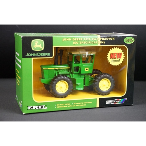 107 - Collection of seven boxed Britains ERTL John Deere farming tractor diecast models to include 7020 4W... 