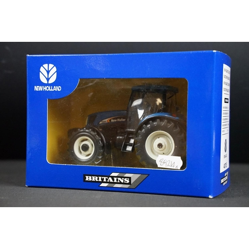 108 - Four boxed Britains New Holland farming tractor diecast models to include 40785 New Holland TS1135A,... 