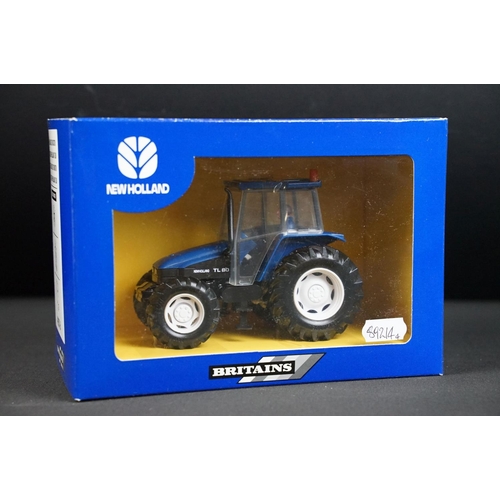 108 - Four boxed Britains New Holland farming tractor diecast models to include 40785 New Holland TS1135A,... 