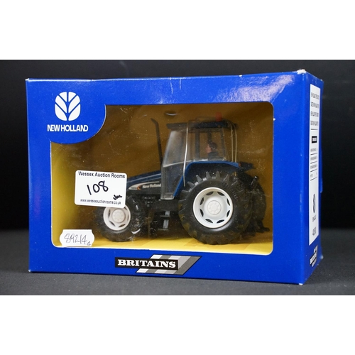 108 - Four boxed Britains New Holland farming tractor diecast models to include 40785 New Holland TS1135A,... 