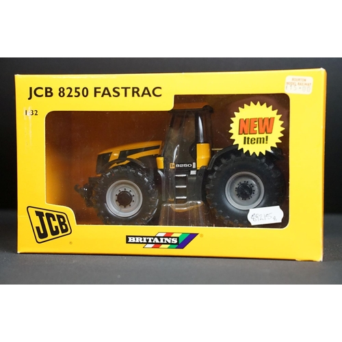 109 - Eight boxed Britains farming tractor diecast models to include 3 x JCB models featuring JCB 3220 Fas... 