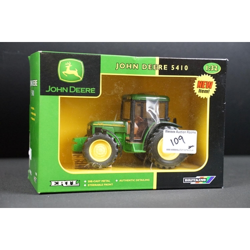 109 - Eight boxed Britains farming tractor diecast models to include 3 x JCB models featuring JCB 3220 Fas... 