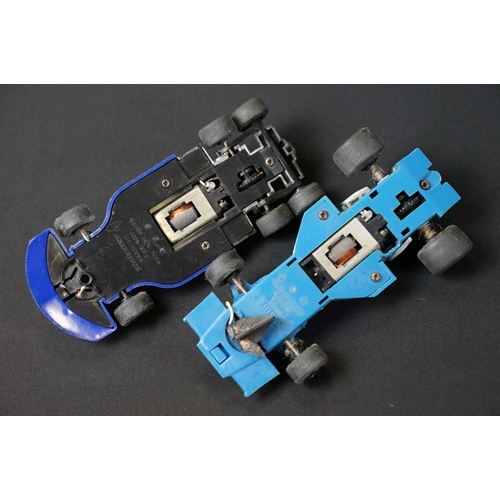 146 - Nine play worn slot cars to include 2 x Scalextric (C129 March 771 & C121 Tyrrell), International 32... 