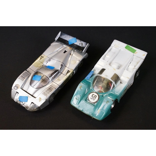 146 - Nine play worn slot cars to include 2 x Scalextric (C129 March 771 & C121 Tyrrell), International 32... 