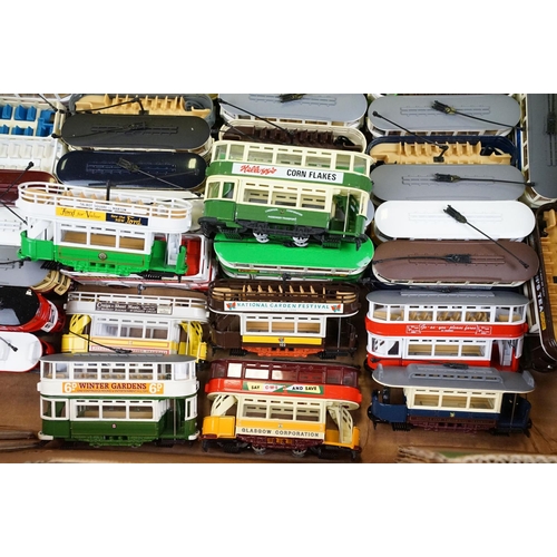 148 - Collection of around 85 Corgi diecast models buses & trams, featuring London Transport Routemaster e... 