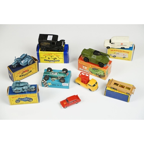 167 - Seven boxed diecast models to include Politoys Eagle TIG F1 and 6 x Matchbox featuring Rolamatics 73... 