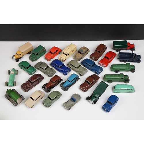 168 - 26 Mid 20th C play worn Dinky diecast models to include road, commercial and racing cars plus 2 x Tr... 