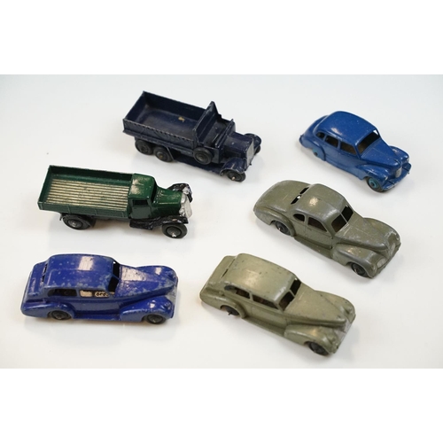 168 - 26 Mid 20th C play worn Dinky diecast models to include road, commercial and racing cars plus 2 x Tr... 