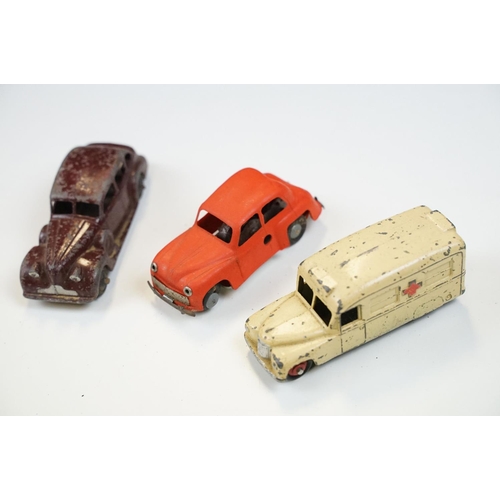 168 - 26 Mid 20th C play worn Dinky diecast models to include road, commercial and racing cars plus 2 x Tr... 