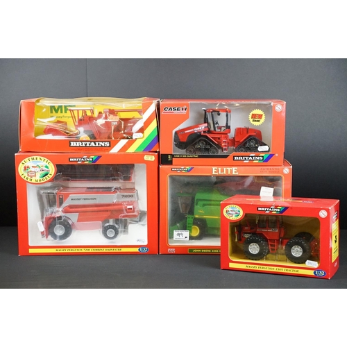 99 - Collection of five boxed Britains farming diecast models to include Massey Ferguson 7200 Combine Har... 