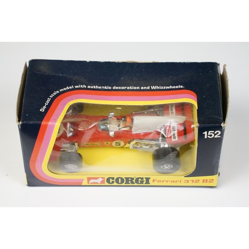 177 - Eight boxed Corgi diecast model racing cars to include 152 Ferrari 312 B2 F1, 150 Team Surtees TS9, ... 