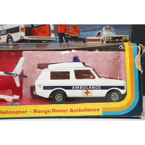 247 - Boxed Corgi GS18 Emergency Services Gift Set complete with Police Cortina and Huughes 369 Helicopter... 