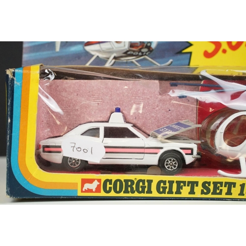 247 - Boxed Corgi GS18 Emergency Services Gift Set complete with Police Cortina and Huughes 369 Helicopter... 