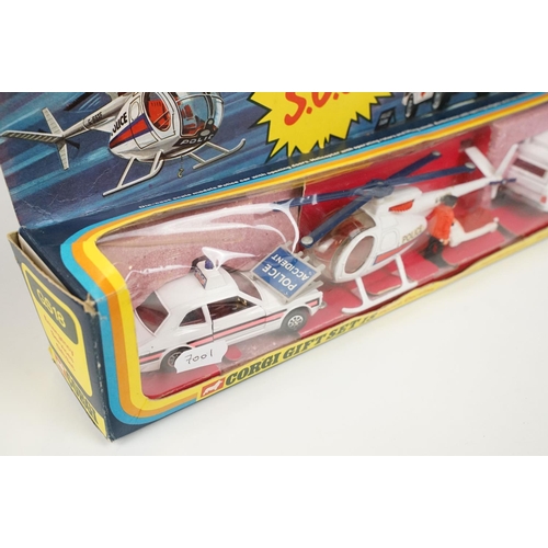 247 - Boxed Corgi GS18 Emergency Services Gift Set complete with Police Cortina and Huughes 369 Helicopter... 