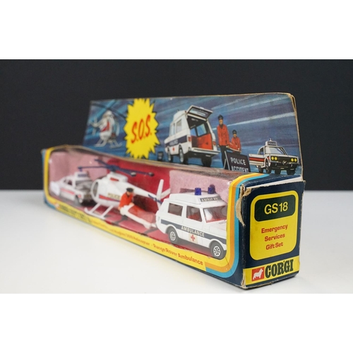 247 - Boxed Corgi GS18 Emergency Services Gift Set complete with Police Cortina and Huughes 369 Helicopter... 