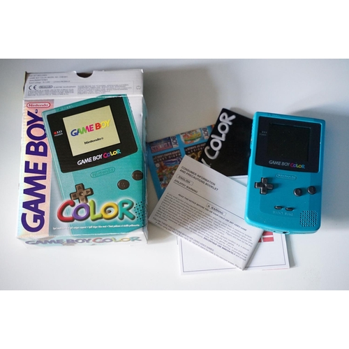 382 - Retro Gaming - Boxed Nintendo Game Boy Color (turquoise) plus 4 x boxed Game Boy games (Pokemon yell... 