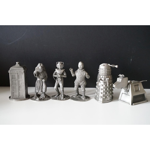 402 - Doctor Who - Six Danbury Mint ' World Of Doctor Who ' pewter figures / models to include Tardis, The... 